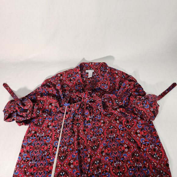 CATHERINES Preppy Multicolor Floral Roll Tab Shirt Tunic Top Size 4X New No Tag! - Picture 7 of 16
